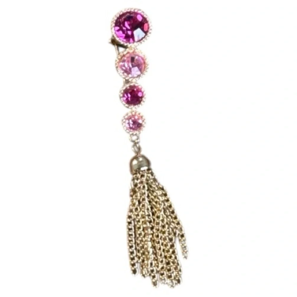 Sarah Coventry VTG Brooch Pins - Pink & Gold Tassel / Brushed Woven Silver Tone